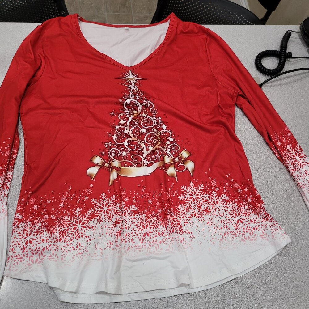 (4 For‎ $20) Festive Holiday Top in Red White sz XL